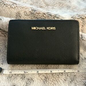 Michael Kors Black Leather Wallet with Gold Logo